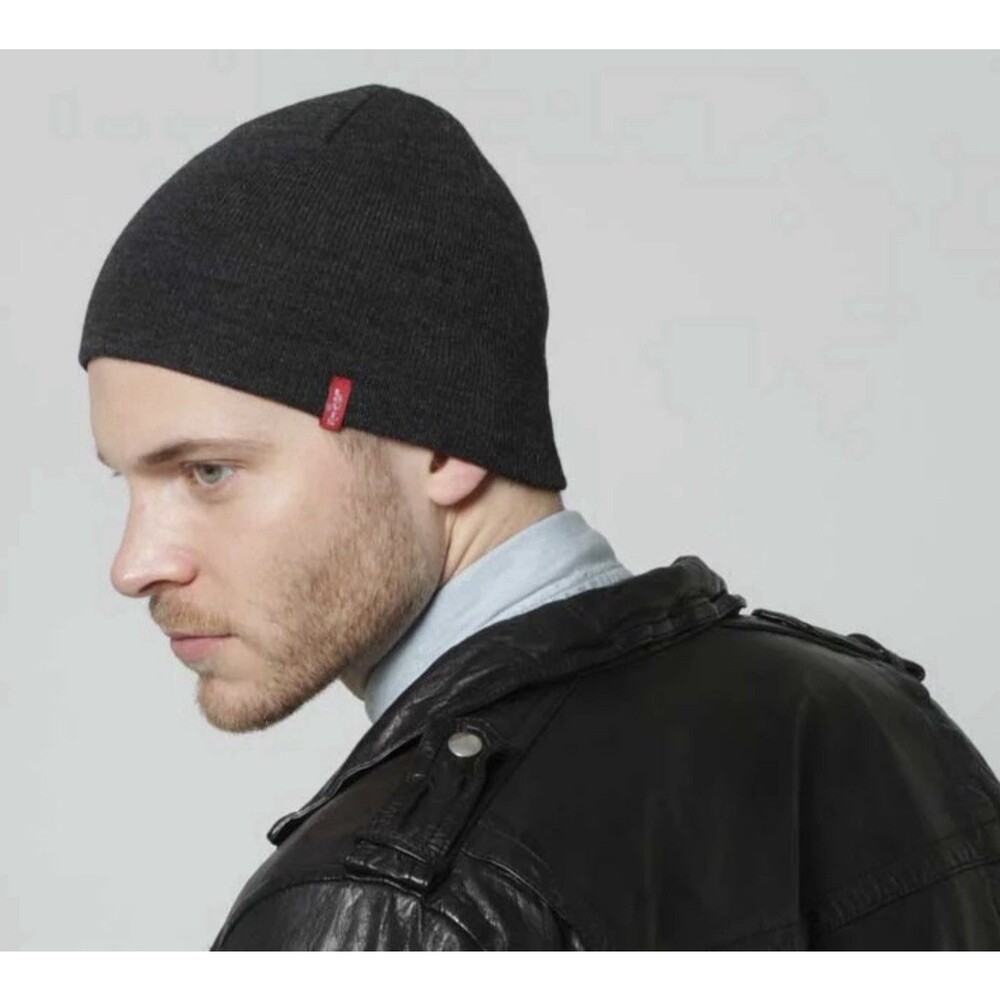LEVI'S Mens Beanie Dark Grey OS Logo Fall Winter Outdoors